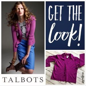 Talbots Petite Fuchsia 3/4 Sleeve V-Neck Cardigan